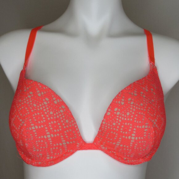 Victoria's Secret Coral Pink Lace Push Up Bra 36C - Picture 1 of 9